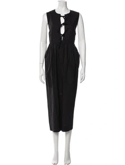 Pre-owned Ganni V-neck Long Dress In Black