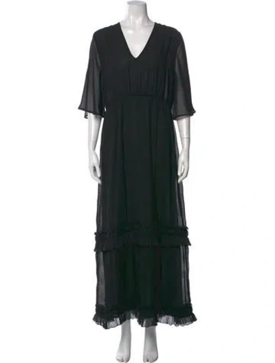 Pre-owned Ganni V-neck Long Dress In Black