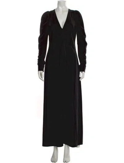Pre-owned Ganni V-neck Long Dress In Black
