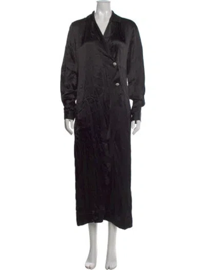Pre-owned Ganni V-neck Long Dress In Black