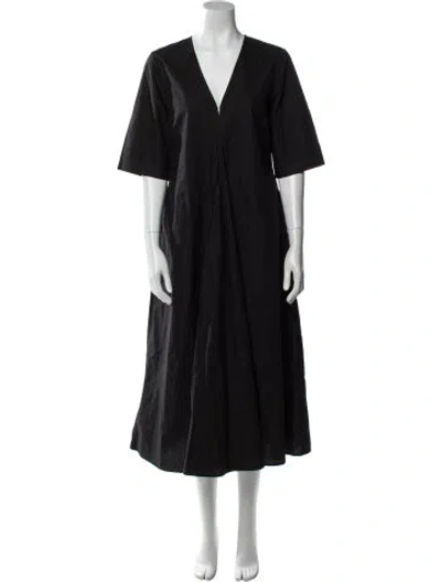 Pre-owned Ganni V-neck Long Dress In Blue