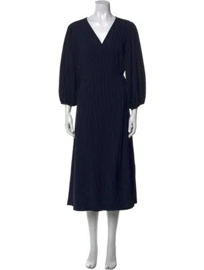 Pre-owned Ganni V-neck Long Dress In Blue