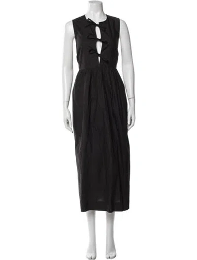 Pre-owned Ganni V-neck Long Dress In Blue