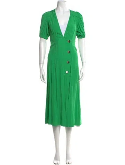 Pre-owned Ganni V-neck Long Dress In Green
