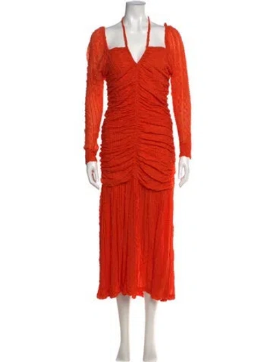 Pre-owned Ganni V-neck Long Dress In Orange