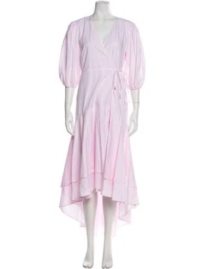 Pre-owned Ganni V-neck Long Dress In Pink