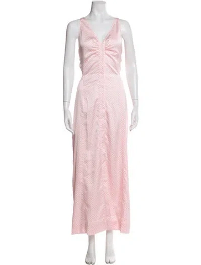 Pre-owned Ganni V-neck Long Dress In Pink