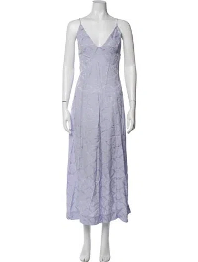 Pre-owned Ganni V-neck Long Dress In Purple