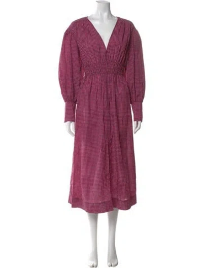 Pre-owned Ganni V-neck Long Dress In Purple