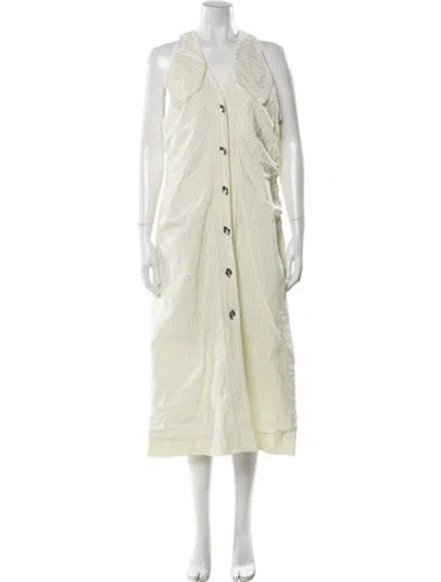 Pre-owned Ganni V-neck Long Dress In Yellow