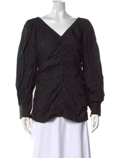 Pre-owned Ganni V-neck Long Sleeve Blouse In Black