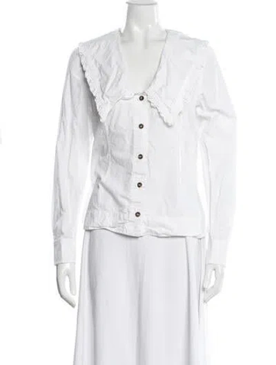 Pre-owned Ganni V-neck Long Sleeve Blouse In Neutral
