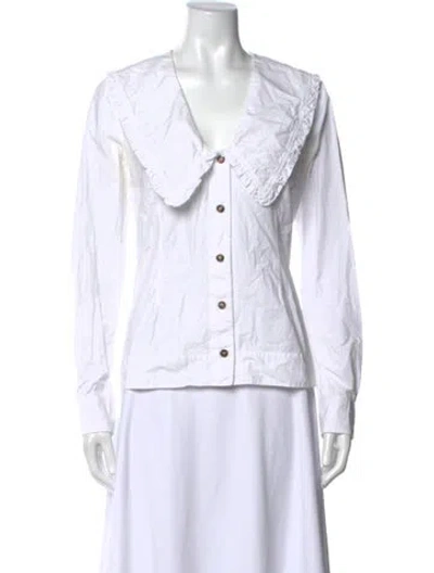 Pre-owned Ganni V-neck Long Sleeve Blouse In Neutral