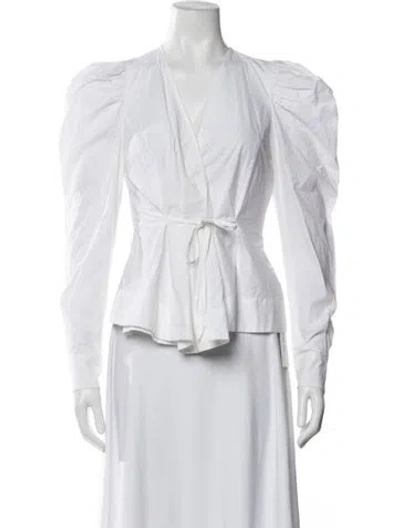 Pre-owned Ganni V-neck Long Sleeve Blouse In Neutrals