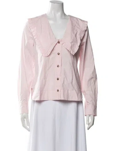 Pre-owned Ganni V-neck Long Sleeve Blouse In Pink