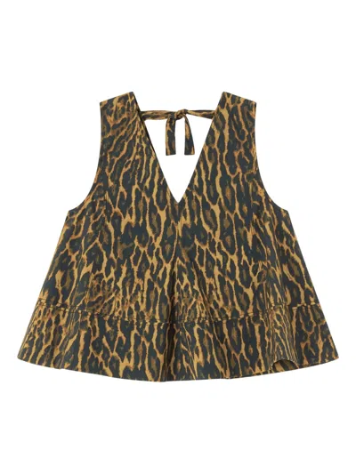 Ganni V-neck Low Back Mini Shirt With Back Tie In Multi