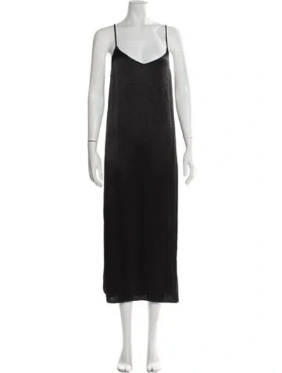 Pre-owned Ganni V-neck Midi Length Dress In Black