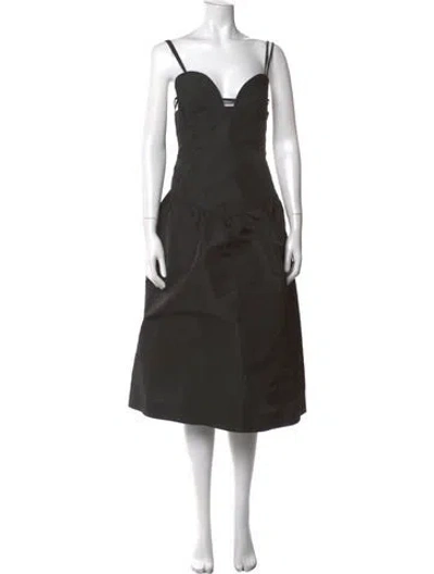 Pre-owned Ganni V-neck Midi Length Dress In Black