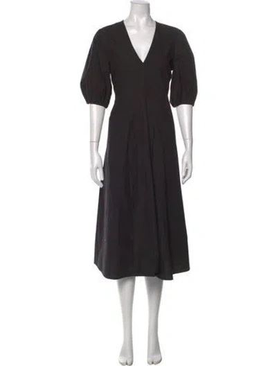 Pre-owned Ganni V-neck Midi Length Dress In Black