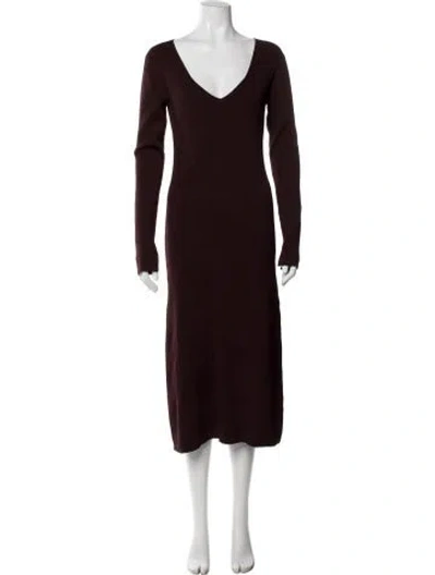 Pre-owned Ganni V-neck Midi Length Dress In Burgundy