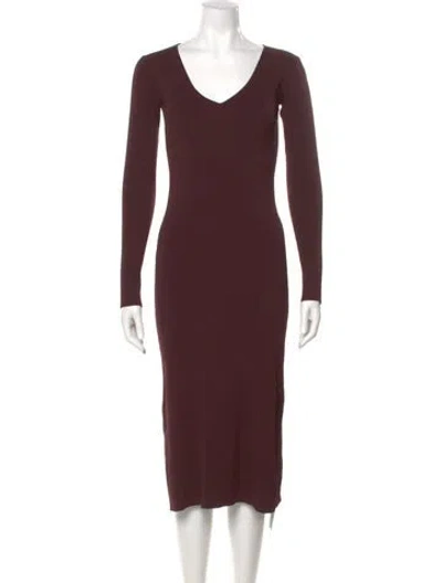 Pre-owned Ganni V-neck Midi Length Dress In Burgundy