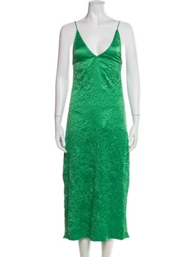 Pre-owned Ganni V-neck Midi Length Dress In Green