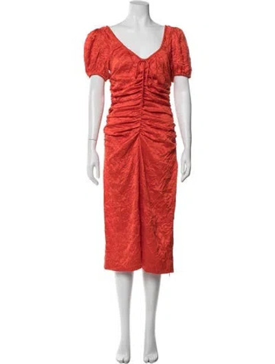 Pre-owned Ganni V-neck Midi Length Dress In Orange