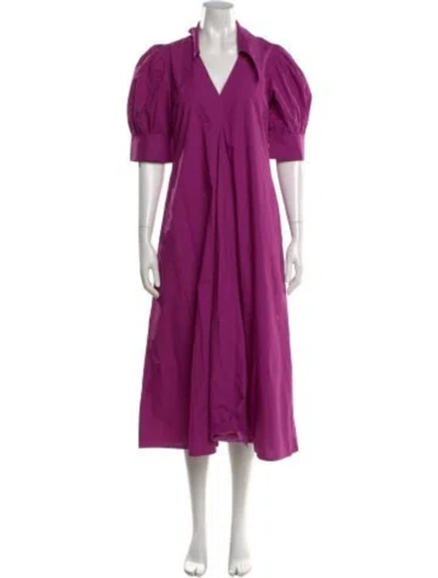 Pre-owned Ganni V-neck Midi Length Dress In Purple
