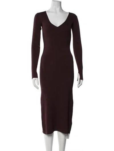 Pre-owned Ganni V-neck Midi Length Dress W/ Tags In Burgundy