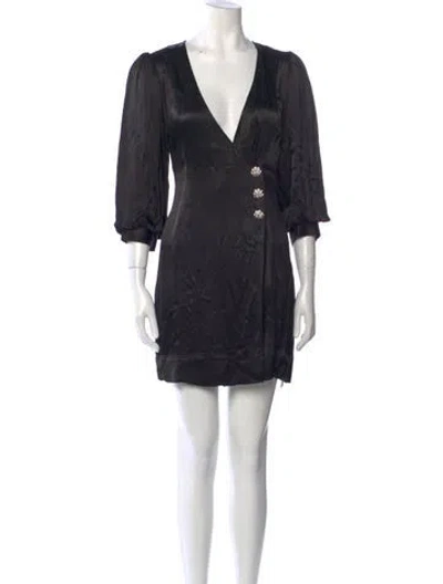 Pre-owned Ganni V-neck Mini Dress In Black