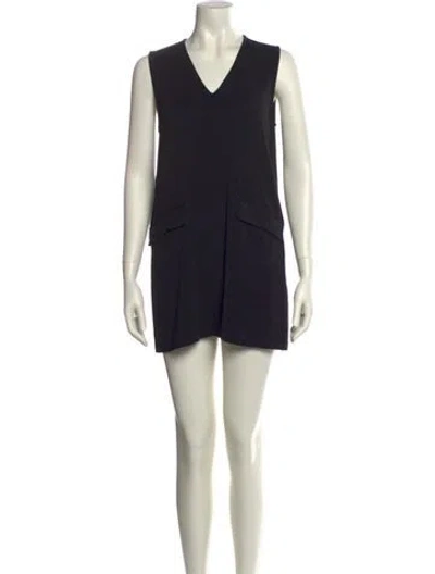 Pre-owned Ganni V-neck Mini Dress In Black
