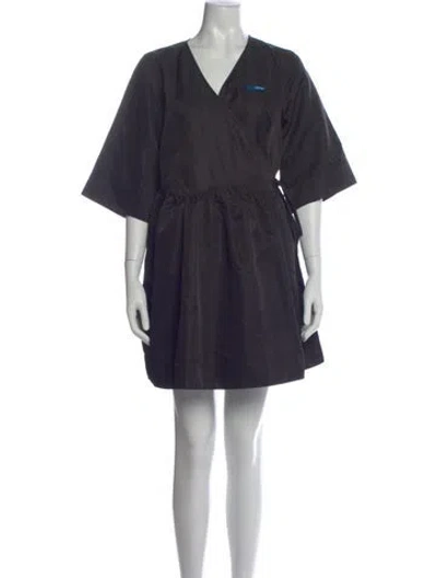 Pre-owned Ganni V-neck Mini Dress In Black