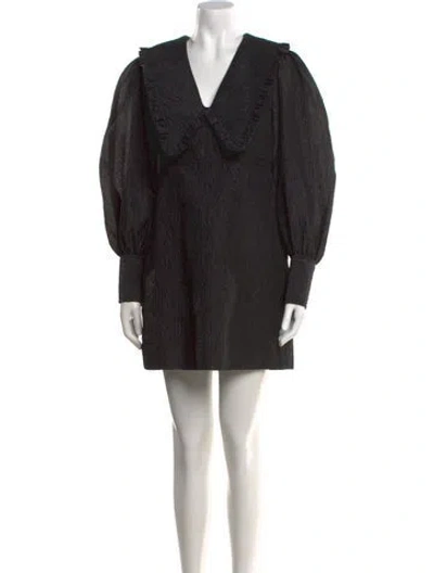 Pre-owned Ganni V-neck Mini Dress In Black