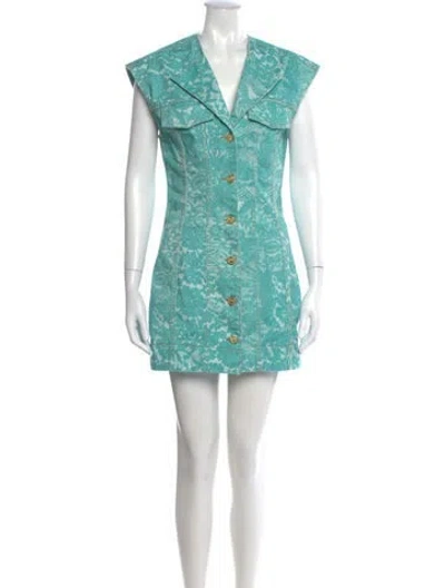 Pre-owned Ganni V-neck Mini Dress In Blue