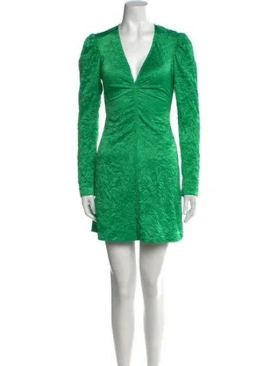 Pre-owned Ganni V-neck Mini Dress In Green