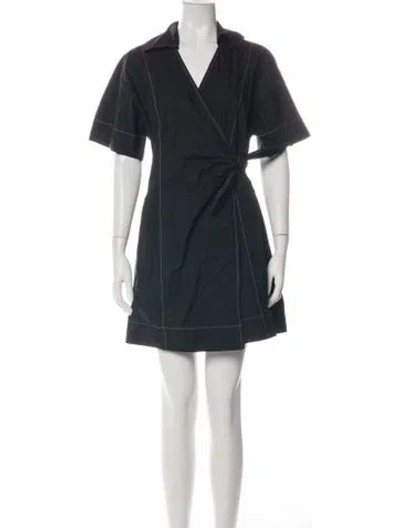 Pre-owned Ganni V-neck Mini Dress In Green