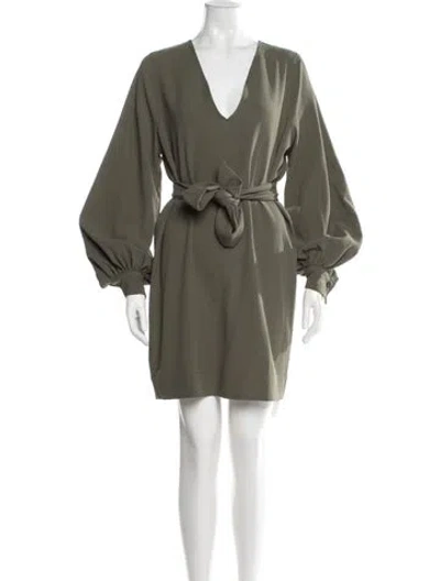 Pre-owned Ganni V-neck Mini Dress In Green