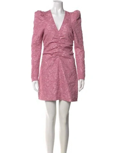 Pre-owned Ganni V-neck Mini Dress In Pink
