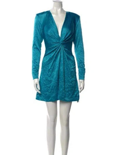 Pre-owned Ganni V-neck Mini Dress W/ Tags In Blue