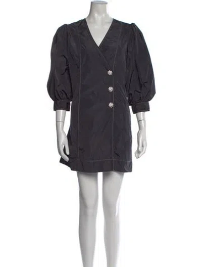 Pre-owned Ganni V-neck Mini Dress W/ Tags In Grey