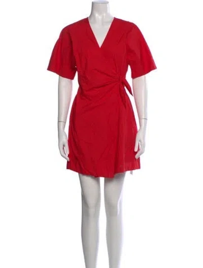 Pre-owned Ganni V-neck Mini Dress W/ Tags In Red