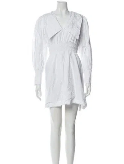 Pre-owned Ganni V-neck Mini Dress In White
