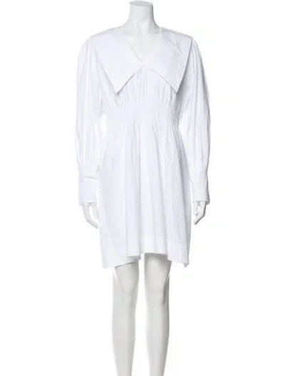 Pre-owned Ganni V-neck Mini Dress In White