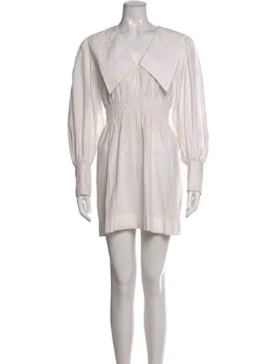 Pre-owned Ganni V-neck Mini Dress In White