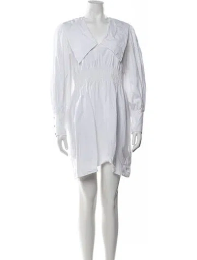 Pre-owned Ganni V-neck Mini Dress In White