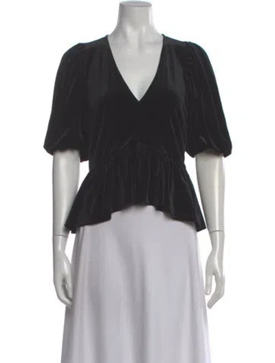 Pre-owned Ganni V-neck Short Sleeve Blouse In Gray