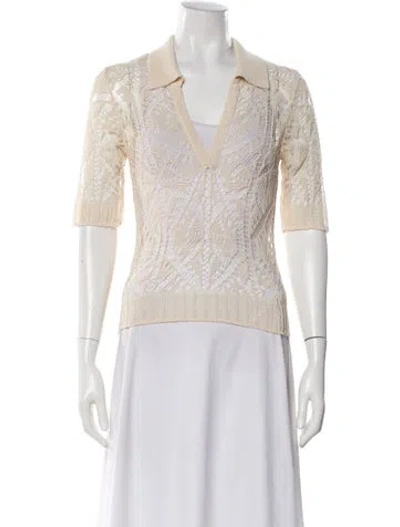 Pre-owned Ganni V-neck Short Sleeve Polo In Neutral