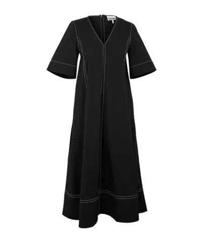 Ganni V-neck Short-sleeved Dress In Black