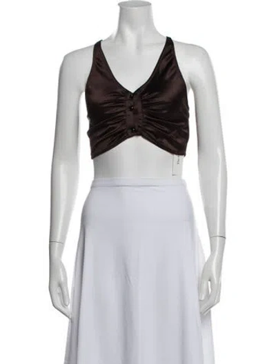 Pre-owned Ganni V-neck Sleeveless Crop Top In White