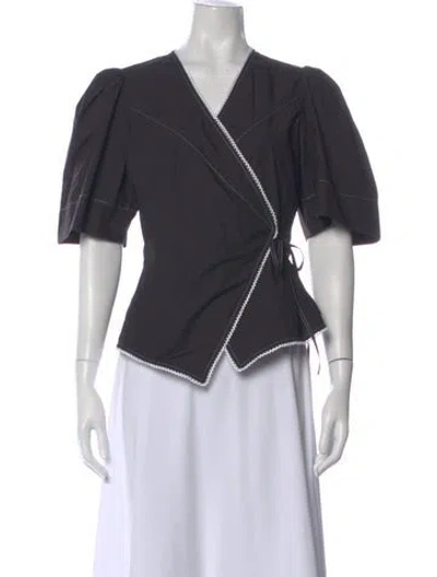 Pre-owned Ganni V-neck Sweater In Black